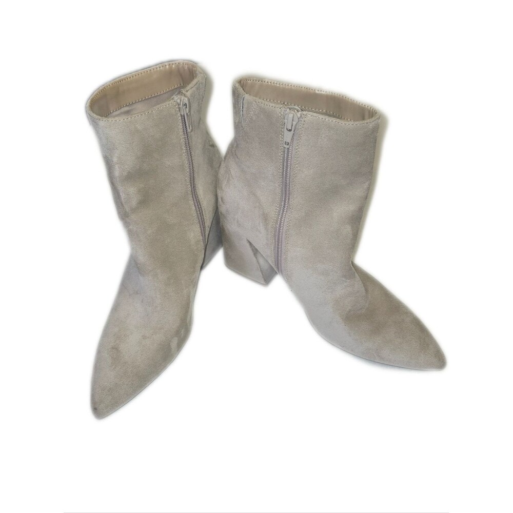 A New Day Taupe Faux Suede Pointy Toe Booties, 3.5" Heels, 9.5
